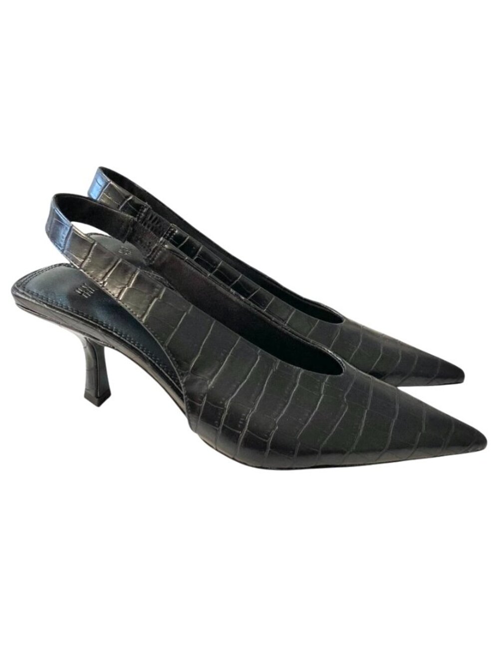 NEW H&M Croc Embossed Pointed Toe Slingback Kitten Heels